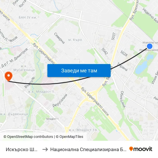 Искърско Шосе / Iskarsko Shose to Национална Специализирана Болница За Активно Лечение По Онкология map