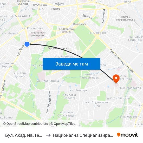 Бул. Акад. Ив. Гешов / Ivan Geshov Blvd. (2804) to Национална Специализирана Болница За Активно Лечение По Онкология map