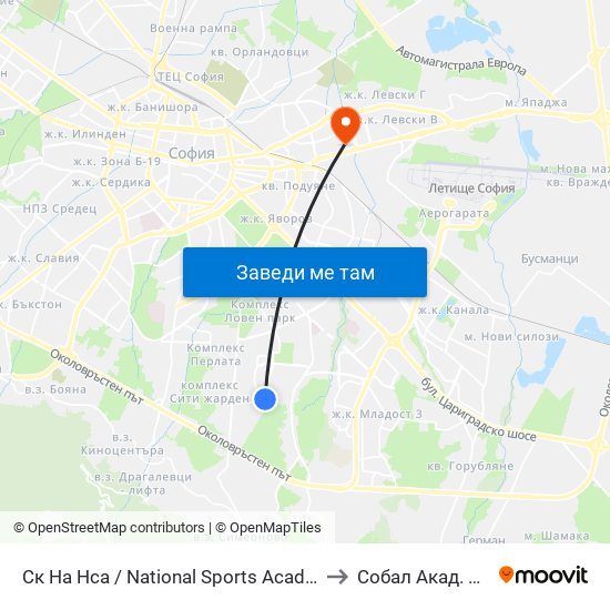 Ск На Нса / National Sports Academy (1609) to Собал Акад. Пашев map