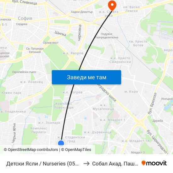 Детски Ясли / Nurseries (0534) to Собал Акад. Пашев map