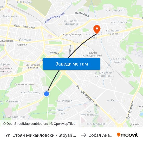 Ул. Стоян Михайловски / Stoyan Mihaylovski St. (2692) to Собал Акад. Пашев map