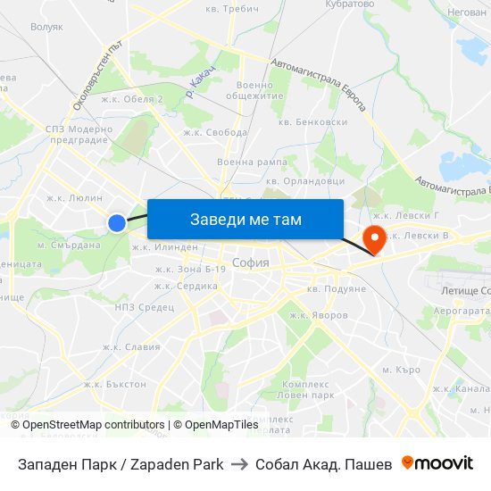 Западен Парк / Zapaden Park to Собал Акад. Пашев map