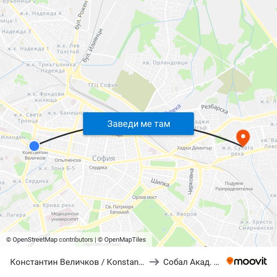 Константин Величков / Konstantin Velichkov to Собал Акад. Пашев map