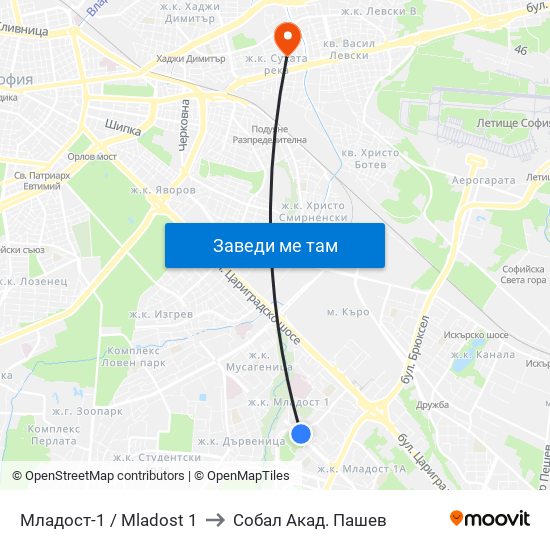 Младост-1 / Mladost 1 to Собал Акад. Пашев map