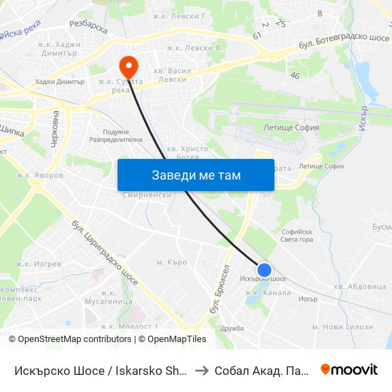 Искърско Шосе / Iskarsko Shosse to Собал Акад. Пашев map