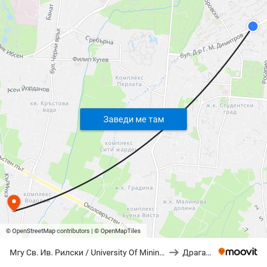 Мгу Св. Ив. Рилски / University Of Mining And Geology (1033) to Драгалевци map