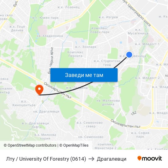 Лту / University Of Forestry (0614) to Драгалевци map