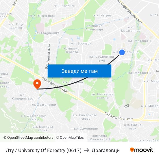 Лту / University Of Forestry (0617) to Драгалевци map