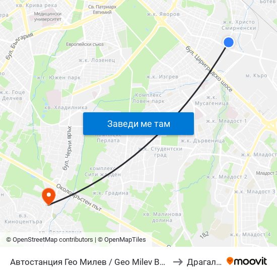 Автостанция Гео Милев / Geo Milev Bus Station (0052) to Драгалевци map