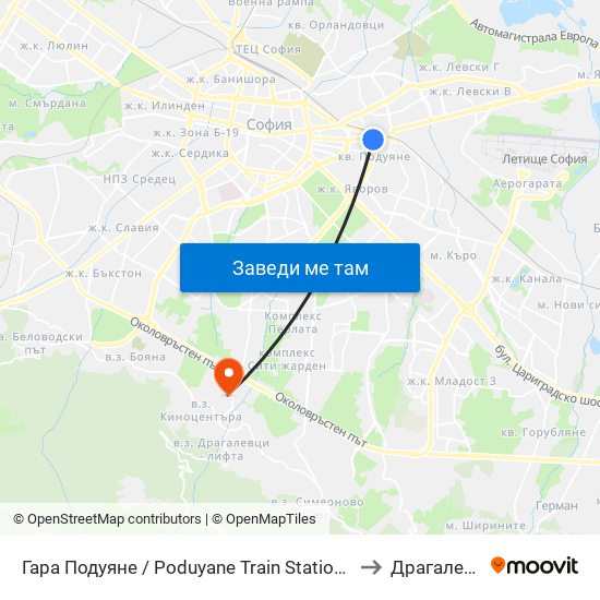 Гара Подуяне / Poduyane Train Station (0468) to Драгалевци map