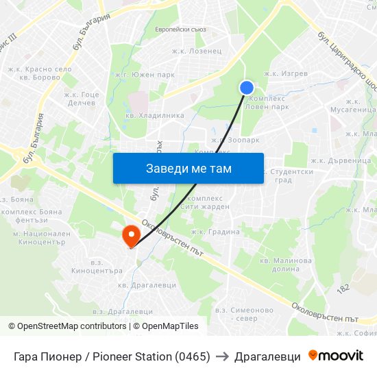 Гара Пионер / Pioneer Station (0465) to Драгалевци map