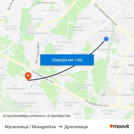 Мусагеница /  Musagenitsa to Драгалевци map