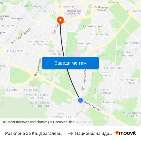 Разклона За Кв. Драгалевци / Fork Road To Dragalevtsi Qr. (1457) to Национална Здравноосигурителна Каса map