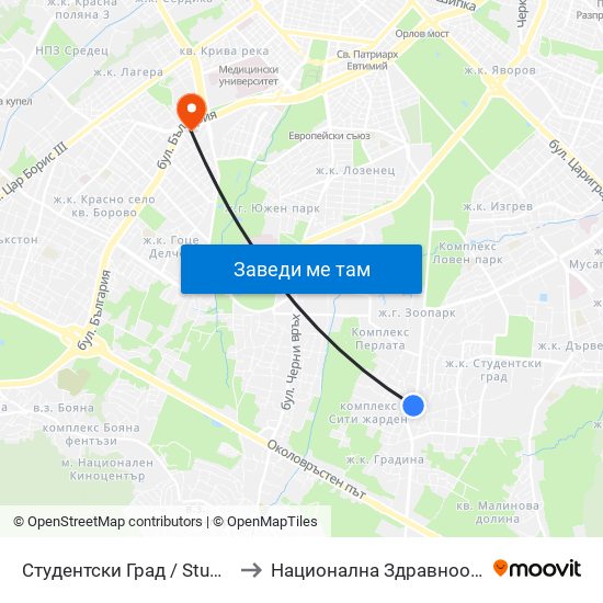 Студентски Град / Students' Town (2382) to Национална Здравноосигурителна Каса map