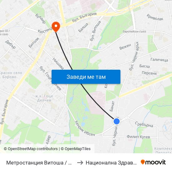 Метростанция Витоша / Vitosha Metro Station (2654) to Национална Здравноосигурителна Каса map