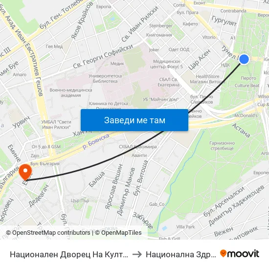 Ⓜ️ Национален Дворец На Културата / National Palace Of Culture (1139) to Национална Здравноосигурителна Каса map