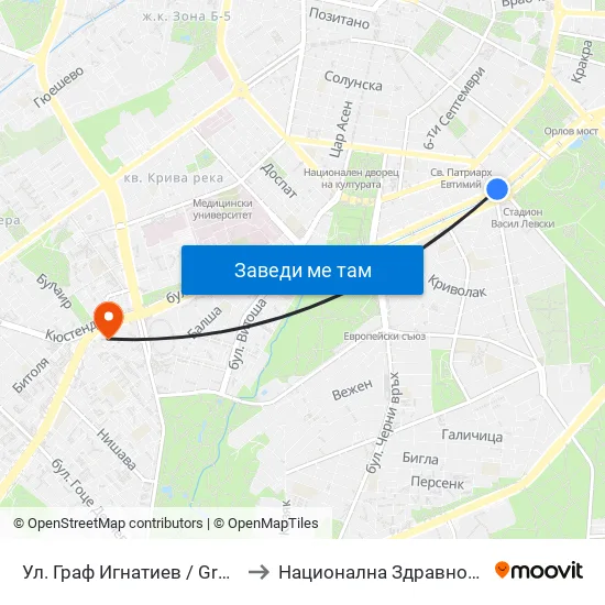 Ⓜ️ Ул. Граф Игнатиев / Graf Ignatiev St. (1914) to Национална Здравноосигурителна Каса map