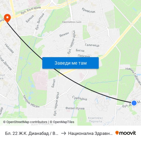 Бл. 22 Ж.К. Дианабад / Bl. 22, Dianabad Qr. (0124) to Национална Здравноосигурителна Каса map