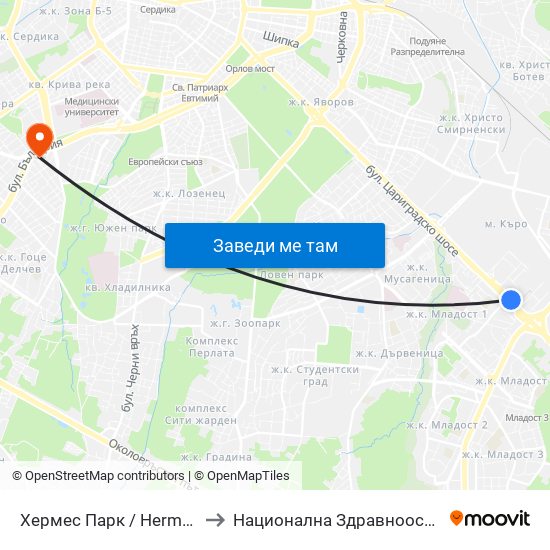 Хермес Парк / Hermes Park (2593) to Национална Здравноосигурителна Каса map