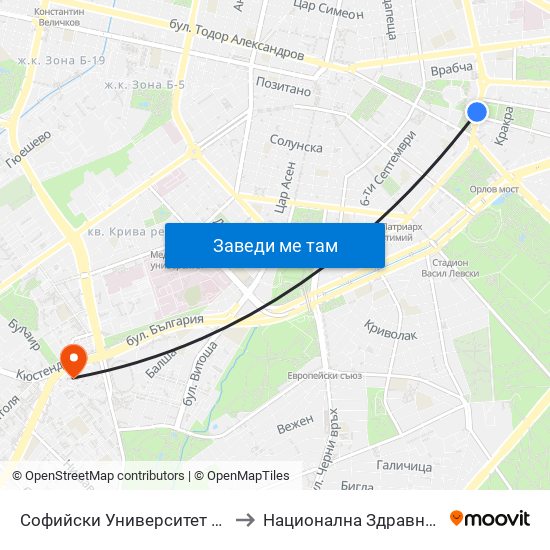 Софийски Университет / Sofia University (1698) to Национална Здравноосигурителна Каса map