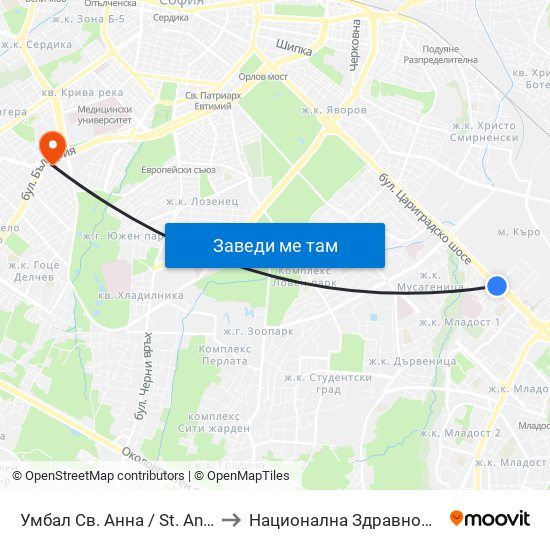 Умбал Св. Анна / St. Anna Hospital (1194) to Национална Здравноосигурителна Каса map