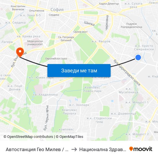 Автостанция Гео Милев / Geo Milev Bus Station (0052) to Национална Здравноосигурителна Каса map