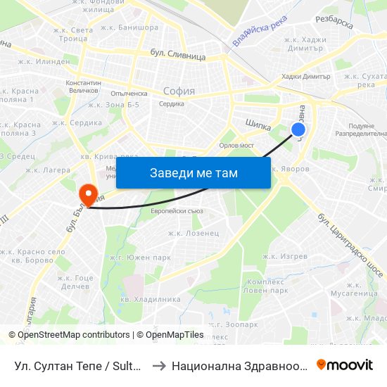 Ул. Султан Тепе / Sultan Tepe St. (2194) to Национална Здравноосигурителна Каса map