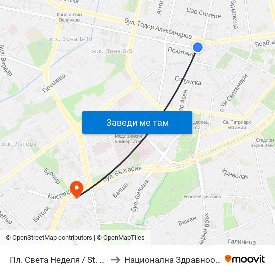 Пл. Света Неделя / St. Nedelya Sq. (1308) to Национална Здравноосигурителна Каса map