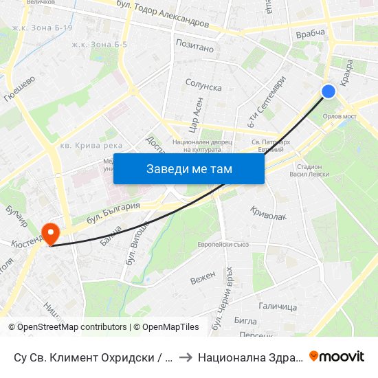 Су Св. Климент Охридски / Sofia University St. Kliment Ohridski to Национална Здравноосигурителна Каса map