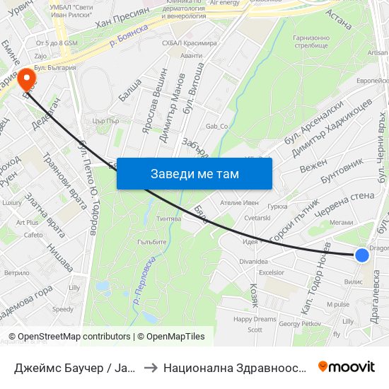 Джеймс Баучер / James Bourchier to Национална Здравноосигурителна Каса map