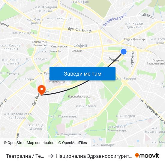 Театрална / Teatralna to Национална Здравноосигурителна Каса map