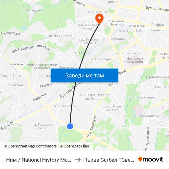 Ним / National History Museum (1464) to Първа Сагбал ""Света София"" map