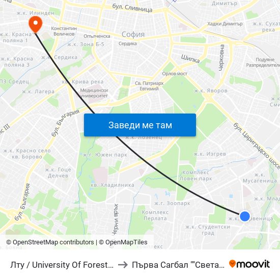 Лту / University Of Forestry (0614) to Първа Сагбал ""Света София"" map