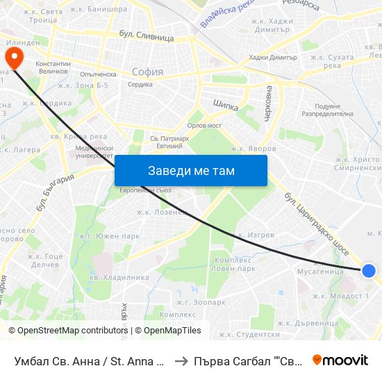 Умбал Св. Анна / St. Anna Hospital (1196) to Първа Сагбал ""Света София"" map