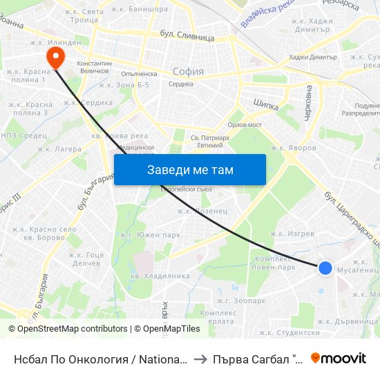 Нсбал По Онкология / National Oncology Hospital (2542) to Първа Сагбал ""Света София"" map