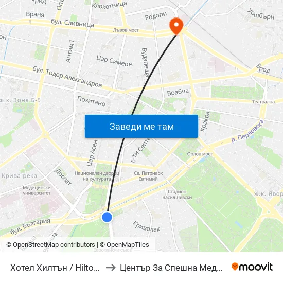 Хотел Хилтън / Hilton Hotel (0397) to Център За Спешна Медицинска Помощ map