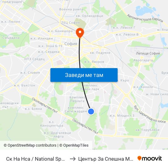 Ск На Нса / National Sports Academy (1609) to Център За Спешна Медицинска Помощ map