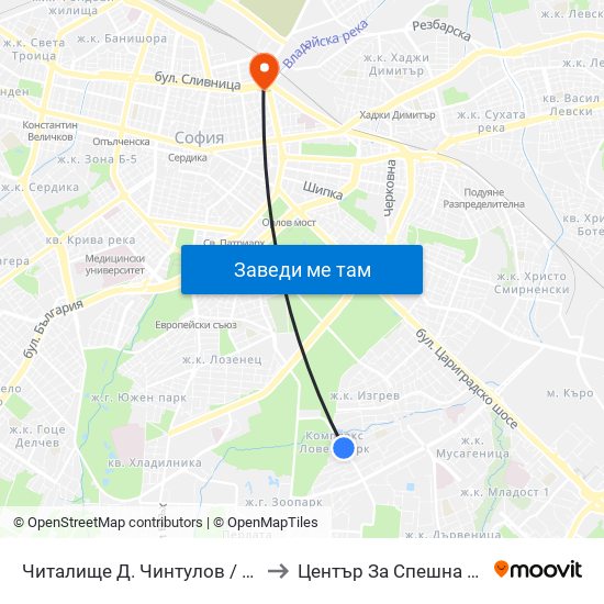 Читалище Д. Чинтулов / D. Chintulov Library (2366) to Център За Спешна Медицинска Помощ map