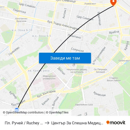 Пл. Ручей / Ruchey Sq. (1306) to Център За Спешна Медицинска Помощ map
