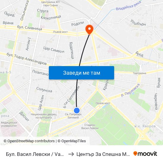 Бул. Васил Левски / Vasil Levski Blvd. (0299) to Център За Спешна Медицинска Помощ map