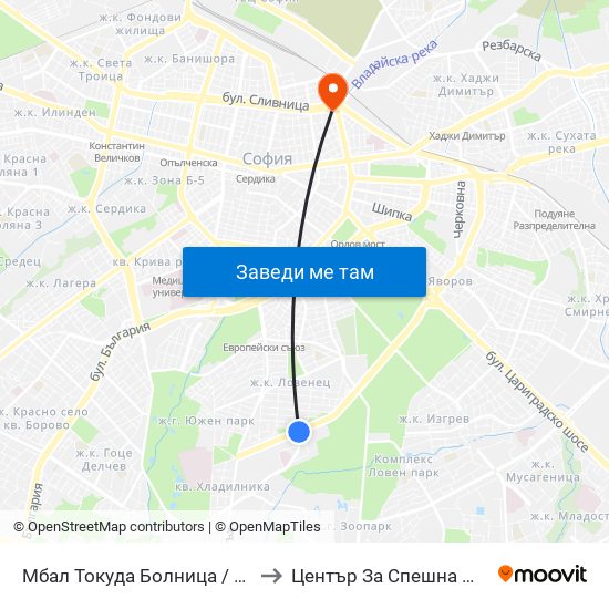 Мбал Токуда Болница / Tokuda Hospital (0206) to Център За Спешна Медицинска Помощ map