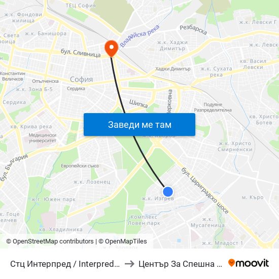 Стц Интерпред / Interpred World Trade Centre (1109) to Център За Спешна Медицинска Помощ map