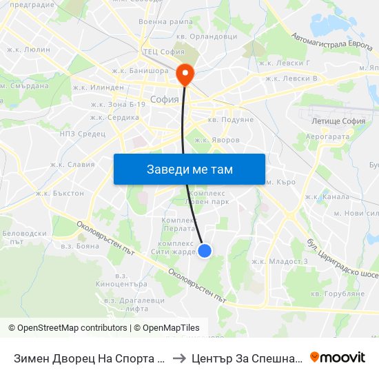 Зимен Дворец На Спорта / Winter Sports Palace (0742) to Център За Спешна Медицинска Помощ map