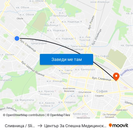 Сливница / Slivnitsa to Център За Спешна Медицинска Помощ map