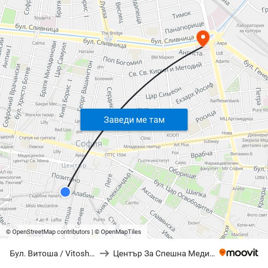 Бул. Витоша / Vitosha Blvd. (2825) to Център За Спешна Медицинска Помощ map