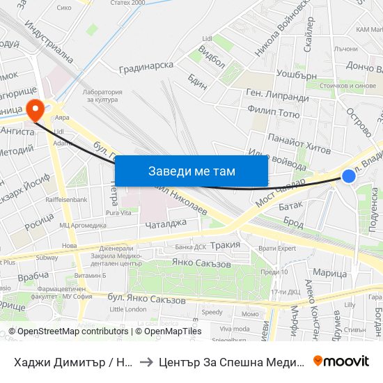 Хаджи Димитър / Hadzhi Dimitar to Център За Спешна Медицинска Помощ map