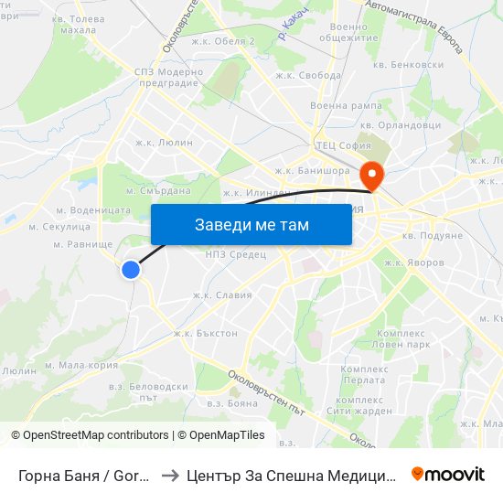 Горна Баня / Gorna Banya to Център За Спешна Медицинска Помощ map