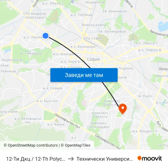 12-Ти Дкц / 12-Th Polyclinic (0006) to Технически Университет - София map