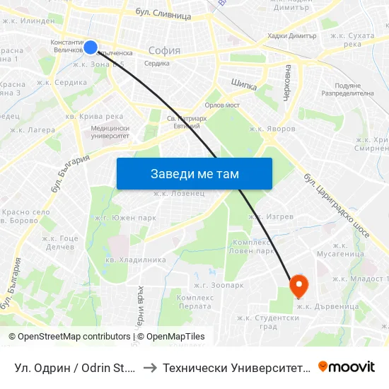 Ул. Одрин / Odrin St. (2076) to Технически Университет - София map