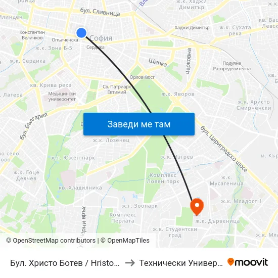 Бул. Христо Ботев / Hristo Botev Blvd. (0384) to Технически Университет - София map